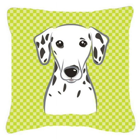 Carolines Treasures  Checkerboard Lime Green Dalmatian Fabric Decorative Pillow- - 18 x 18 In.