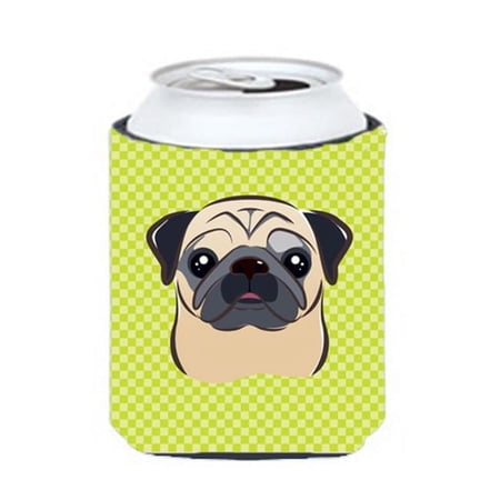 Carolines Treasures Checkerboard Lime Green Fawn Pug Can or Bottle Hugger Can Hugger multicolor