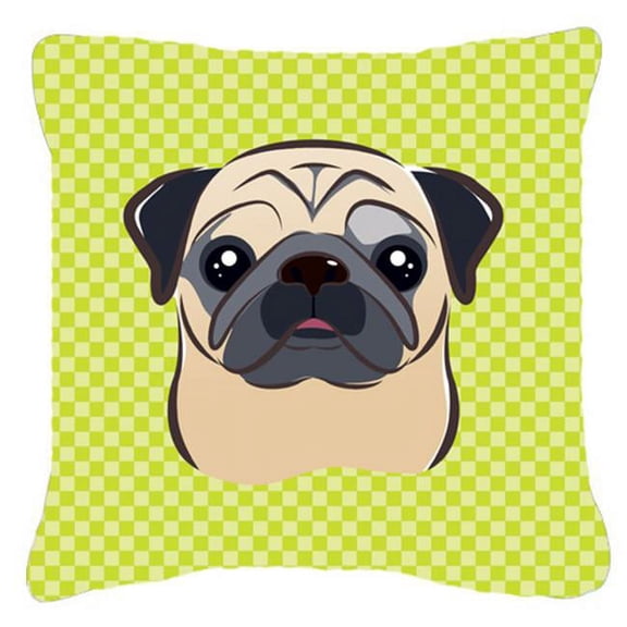Carolines Treasures Checkerboard Lime Green Fawn Pug Fabric Decorative Pillow 18 x 18 In.