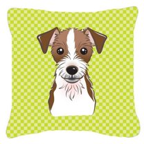 Carolines Treasures BB1264PW1818 Checkerboard Lime Green Jack Russell Terrier Fabric Decorative Pillow- 18 x 18 In.