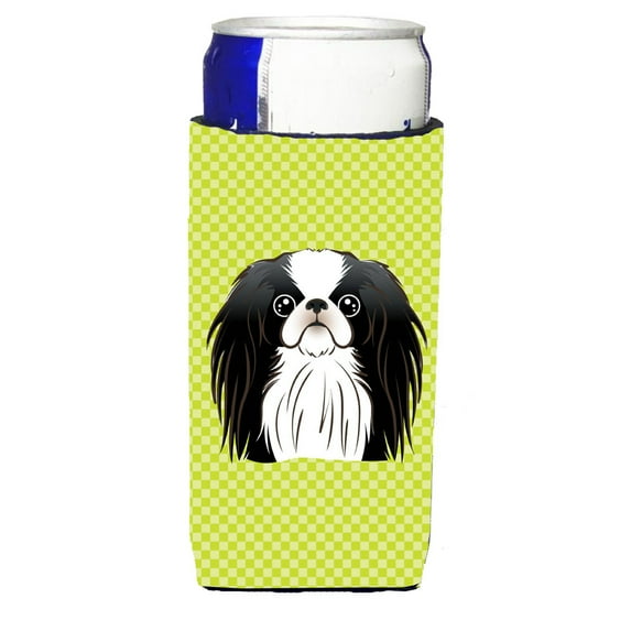 Carolines Treasures Checkerboard Lime Green Japanese Chin Ultra Beverage Insulators for slim cans Slim Can multicolor