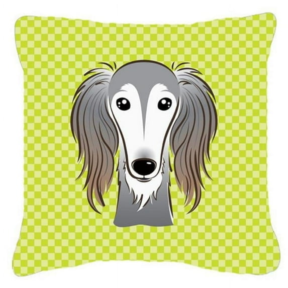 Carolines Treasures Checkerboard Lime Green Saluki Fabric Decorative Pillow- - 18 x 18 In.