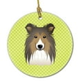 thumbnail image 1 of Carolines Treasures Checkerboard Lime Green Sheltie Ceramic Ornament 3 in multicolor, 1 of 3