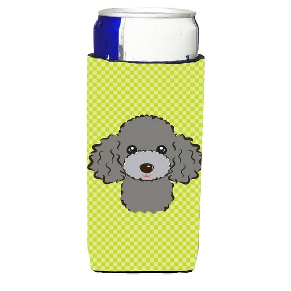 Carolines Treasures Checkerboard Lime Green Silver Gray Poodle Ultra Beverage Insulators for slim cans Slim Can