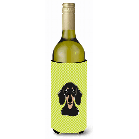 Carolines Treasures Checkerboard Lime Green Smooth Black Tan Dachshund Wine Bottle Beverage Insulator Hugger Wine Bottle