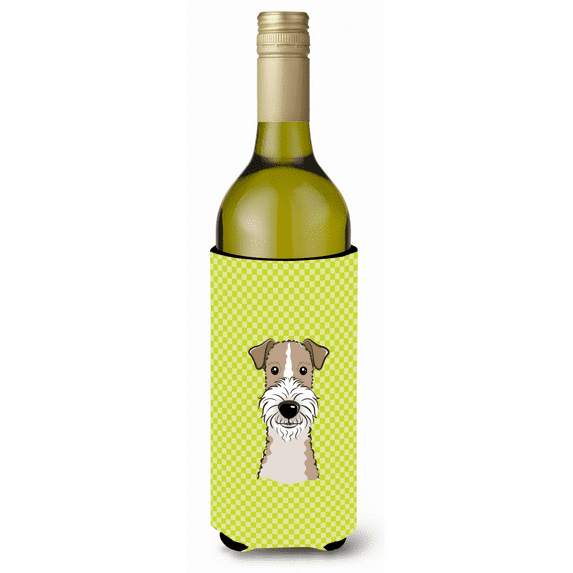 Carolines Treasures Checkerboard Lime Green Wire Haired Fox Terrier Wine Bottle Beverage Insulator Hugger Wine Bottle