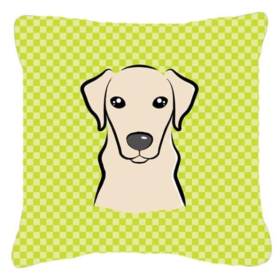 Carolines Treasures Checkerboard Lime Green Yellow Labrador Fabric Decorative Pillow- - 14 x 14 In.