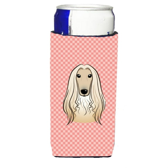Carolines Treasures Checkerboard Pink Afghan Hound Ultra Beverage Insulators for slim cans Slim Can multicolor