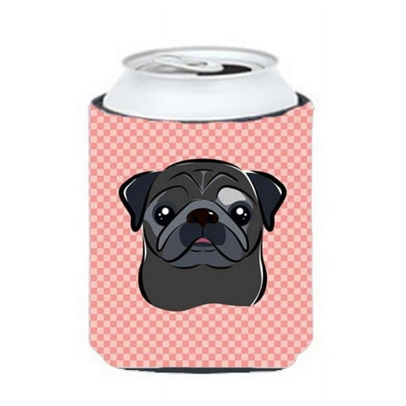 Carolines Treasures Checkerboard Pink Black Pug Can or Bottle Hugger Can Hugger multicolor