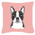 thumbnail image 1 of Caroline's Treasures BB1203PW1414 Checkerboard Pink Boston Terrier Canvas Fabric Decorative Pillow , 14Hx14W, multicolor, 1 of 4