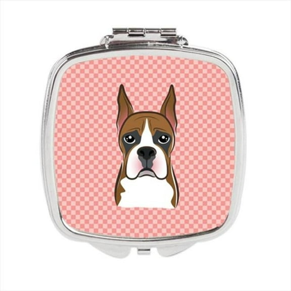 Carolines Treasures Checkerboard Pink Boxer Compact Mirror- - 2.75 x 3 x .3 In.