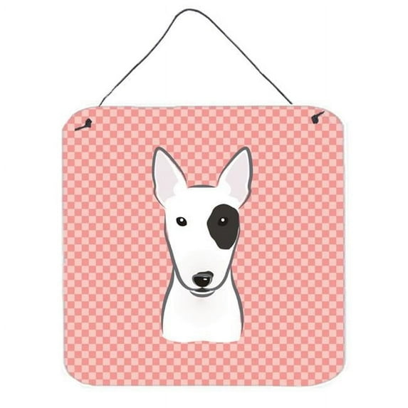 Carolines Treasures Checkerboard Pink Bull Terrier Wall or Door Hanging Prints 6x6 multicolor