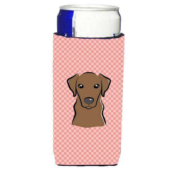 Carolines Treasures Checkerboard Pink Chocolate Labrador Beverage Insulators for slim cans Slim Can multicolor