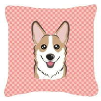 Carolines Treasures Checkerboard Pink Corgi Canvas Fabric Decorative Pillow 18H x18W multicolor