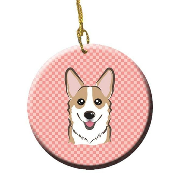 Carolines Treasures Checkerboard Pink Corgi Ceramic Ornament- - 2.81 In.