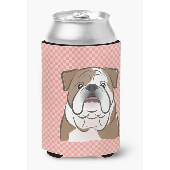 Carolines Treasures Checkerboard Pink English Bulldog Can or Bottle Hugger Can Hugger multicolor