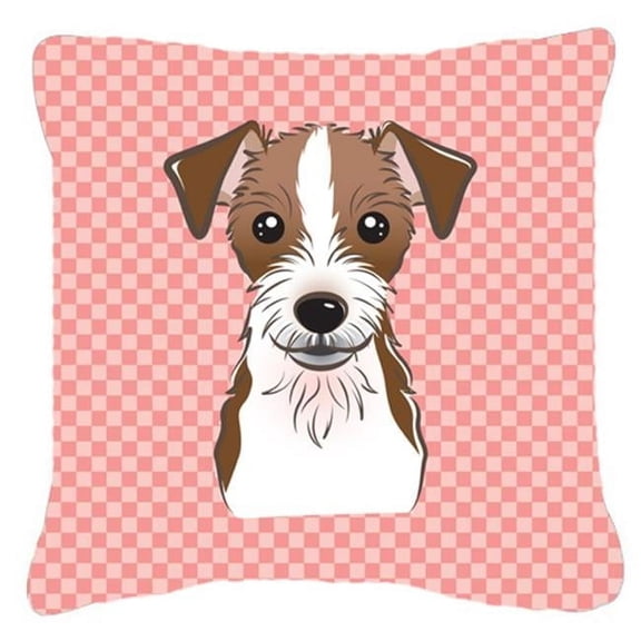 Checkerboard Pink Jack Russell Terrier Fabric Decorative Pillow