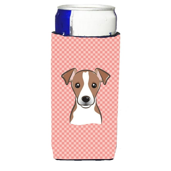 Carolines Treasures Checkerboard Pink Jack Russell Terrier Ultra Beverage Insulators for slim cans Slim Can multicolor
