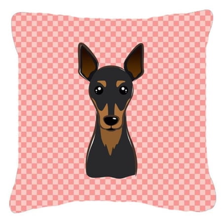 Carolines Treasures Checkerboard Pink Min Pin Canvas Fabric Decorative Pillow 14Hx14W multicolor