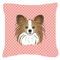 Carolines Treasures Checkerboard Pink Papillon Canvas Fabric Decorative Pillow 18H x18W multicolor