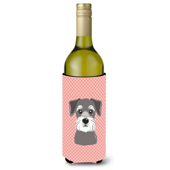 Carolines Treasures Checkerboard Pink Schnauzer Wine Bottle Beverage Insulator Hugger Wine Bottle multicolor