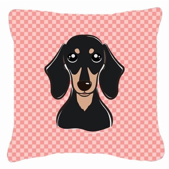 Carolines Treasures Checkerboard Pink Smooth Black and Tan Dachshund Canvas Fabric Decorative Pillow 18H x18W