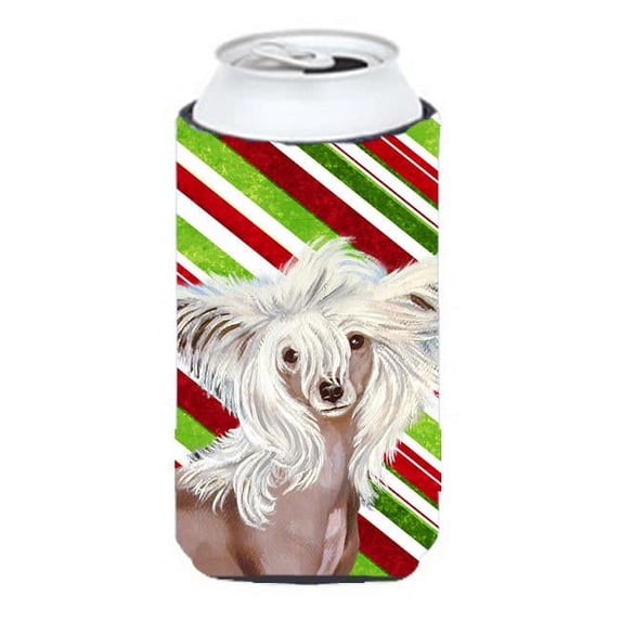 Carolines Treasures Chinese Crested Candy Cane Holiday Christmas Tall Boy bottle sleeve Hugger