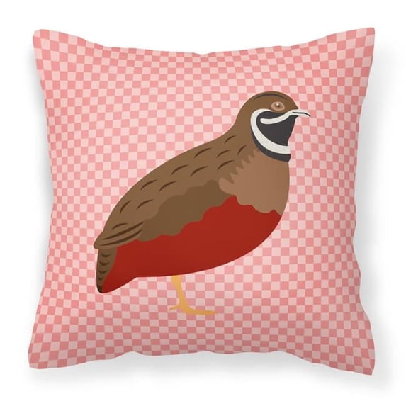 Carolines Treasures BB7956PW1414 Chinese Painted or King Quail Pink Check Fabric Decorative Pillow, 14 x 14 in.