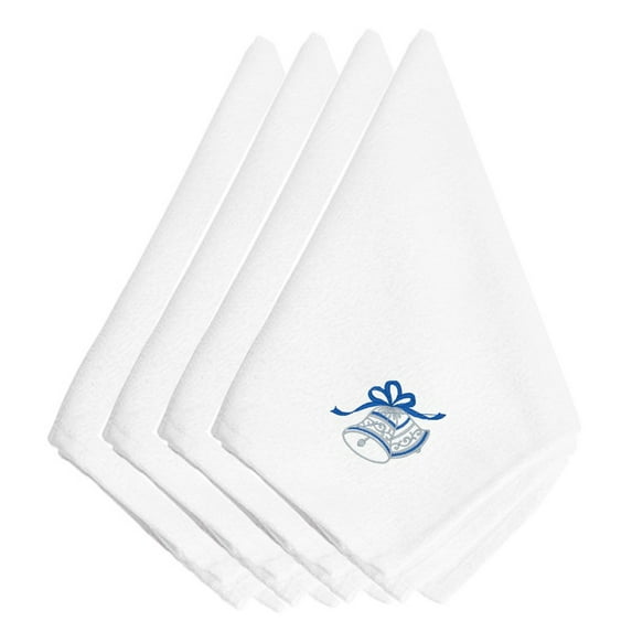 Christmas Blue and Silver Bells Embroidered Napkins Set of 4