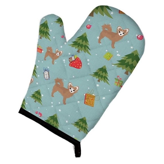 Carolines Treasures Christmas Longhair Tan & White Chihuahua Oven Mitt - Tan & White - 8.5in. H x 1in. W x 12in. L