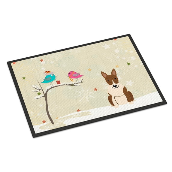 Christmas Presents between Friends Bull Terrier Brindle Door Mat