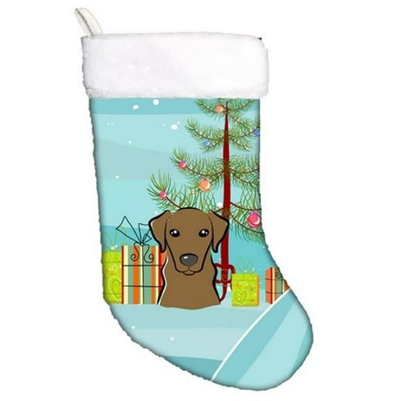 Carolines Treasures  Christmas Tree & Chocolate Labrador Christmas Stocking - Chocolate - 18in. H x 0.25in. W x 11in. L