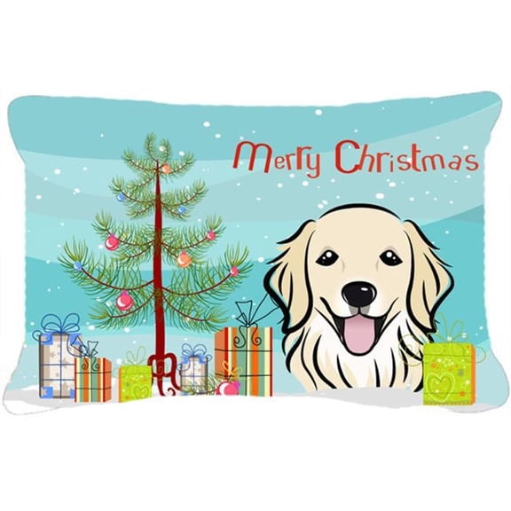 Carolines Treasures  Christmas Tree & Golden Retriever Fabric Decorative Pillow