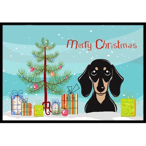 Carolines Treasures Christmas Tree & Smooth Black & Tan Dachshund Indoor or Outdoor Mat- 24 x 36