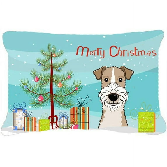 Carolines Treasures Christmas Tree & Wire Haired Fox Terrier Fabric Decorative Pillow