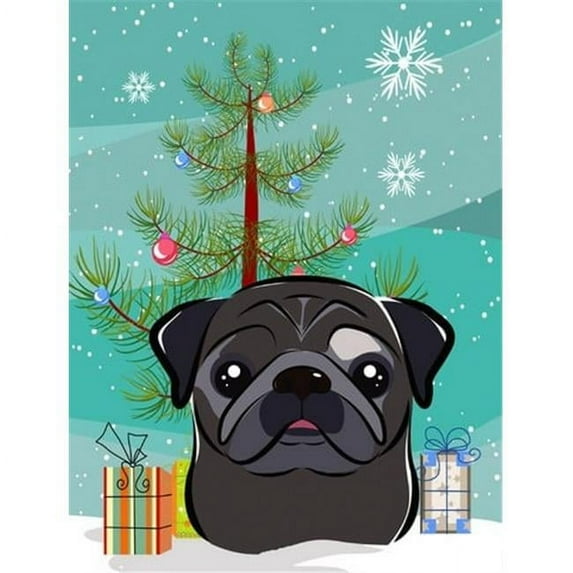 Christmas Tree and Black Pug Flag Canvas House Size