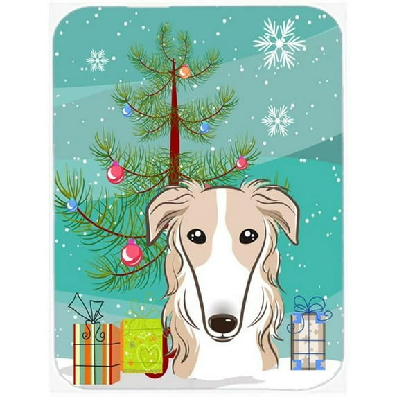 Carolines Treasures Christmas Tree and Borzoi Glass Cutting Board Large 12H x 16W multicolor