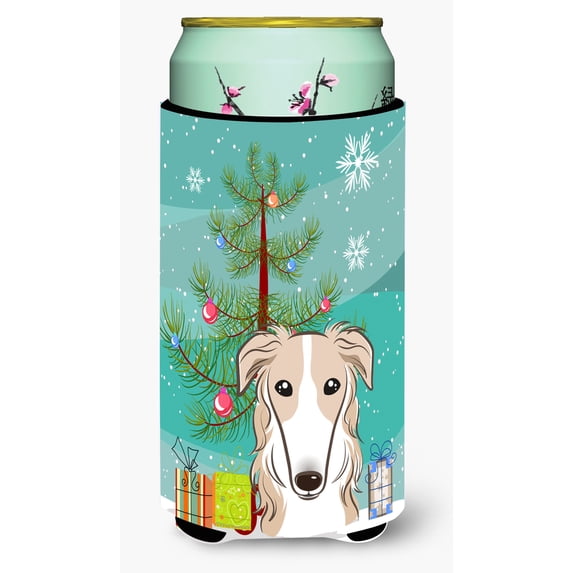 Carolines Treasures Christmas Tree and Borzoi Tall Boy Beverage Insulator Hugger Tall Boy multicolor