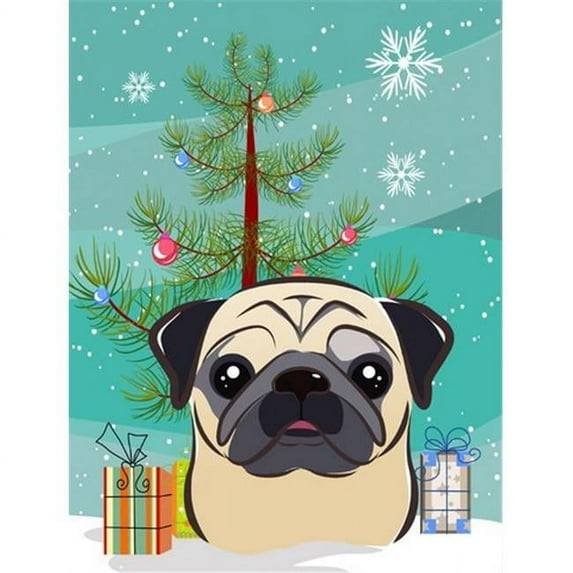 Caroline's Treasures BB1634GF Christmas Tree and Fawn Pug Flag Garden Size , Small, multicolor