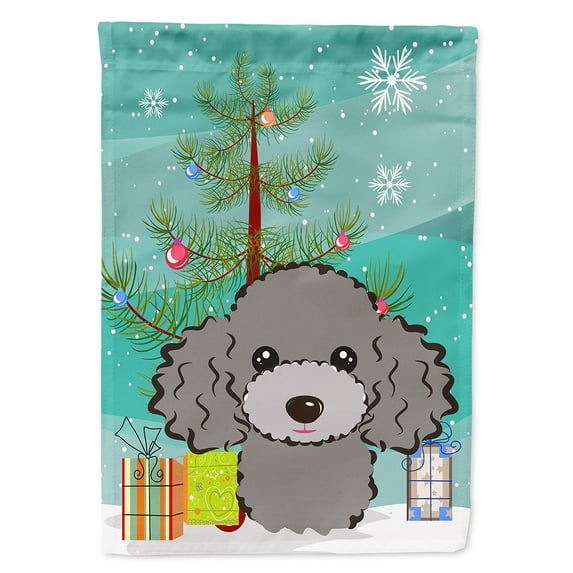 Caroline's Treasures BB1631CHF Christmas Tree and Silver Gray Poodle Flag Canvas House Size , Large, multicolor
