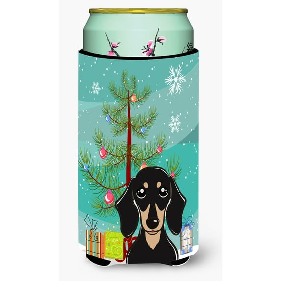 Carolines Treasures Christmas Tree and Smooth Black and Tan Dachshund Tall Boy Beverage Insulator Hugger Tall Boy