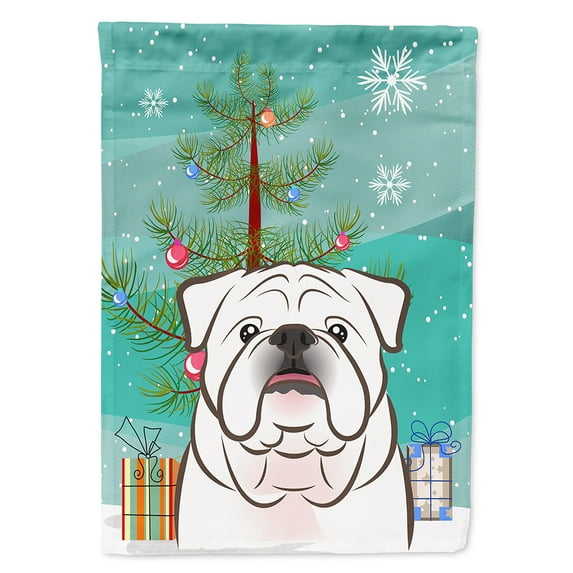 Christmas Tree and White English Bulldog Flag Canvas House Size BB1592CHF