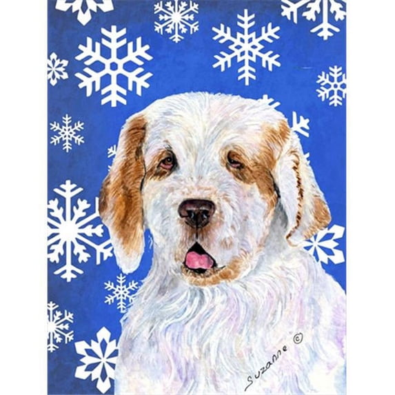 Carolines Treasures Clumber Spaniel Winter Snowflakes Holiday Flag Garden Size