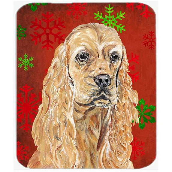 Carolines Treasures Cocker Spaniel Red Snowflake Christmas Glass Cutting Board- Large