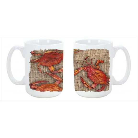 Carolines Treasures Cooked Crabs on Faux Burlap Dishwasher Safe Microwavable Ceramic Coffee Mug - Large - 15 oz.