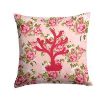 Carolines Treasures Coral Shabby Chic Pink Roses Fabric Decorative Pillow 14Hx14W multicolor