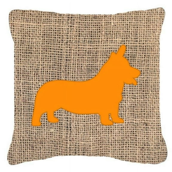 Carolines Treasures Corgi Burlap And Orange Indoor & Outdoor Fabric Decorative Pillow - Orange - 14 x 3 x 14 in.