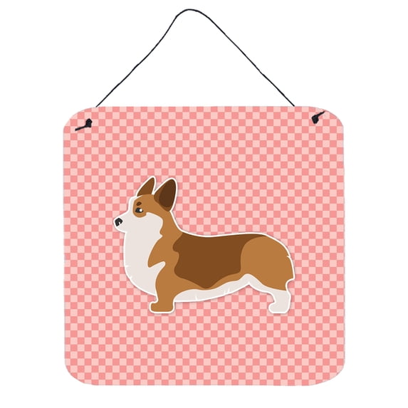 Caroline's Treasures BB3620DS66 Corgi Checkerboard Pink Wall or Door Hanging Prints, 6x6, multicolor