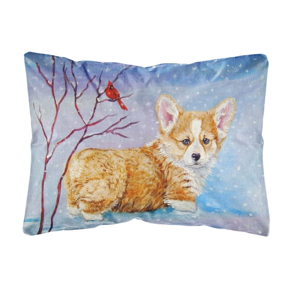 Carolines Treasures Corgi Pup Snow Cardinal Canvas Fabric Decorative Pillow 12H x16W multicolor