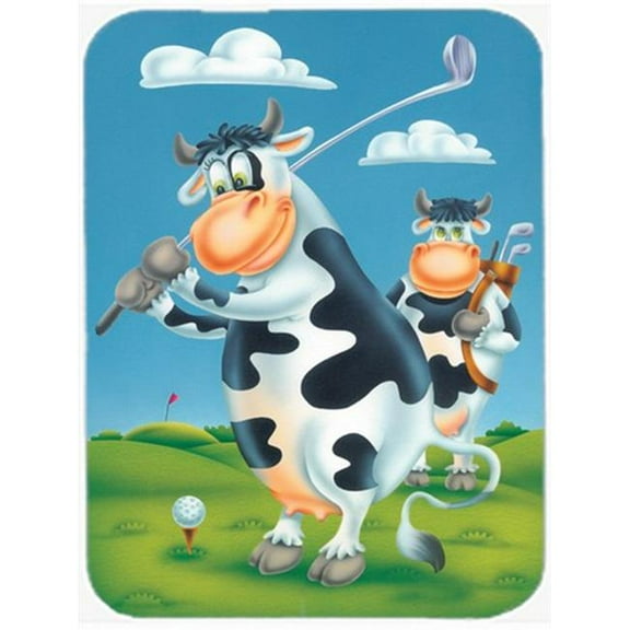 Carolines Treasures  Cow Playing Golf Glass Cutting Board - Large